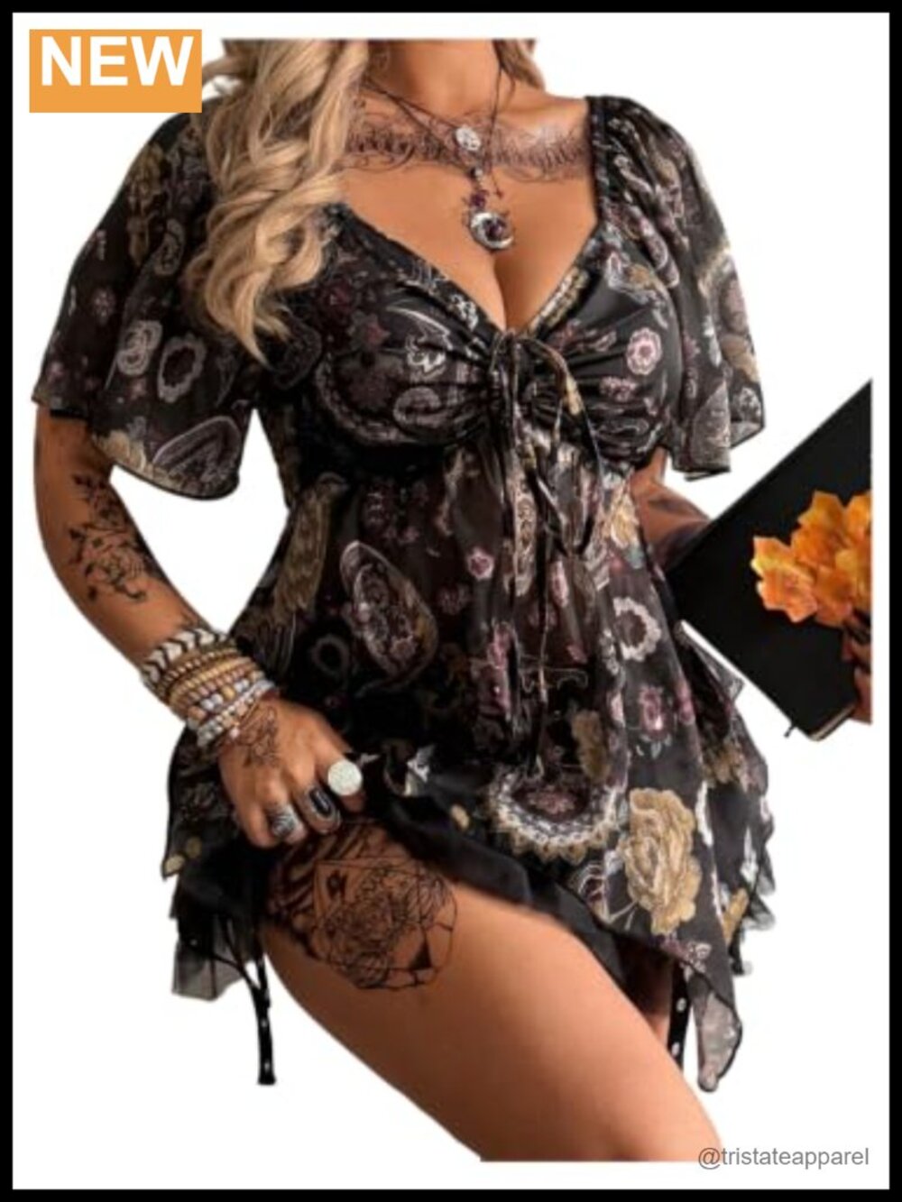Plus Size Peplum Tie Front Boho Floral Blouse Soft Lightweight
